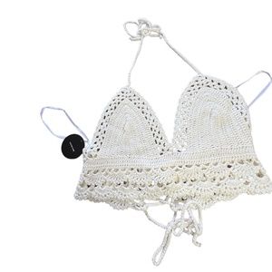 Lulu's Women's White Wireless Knit Halter Bralette Sz M/L New With Tag  Halter,